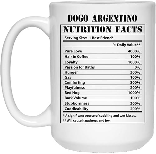 Lovesout Funny Dogo Argentino Nutricional Facts Christmas 2023 Gifts - Taza de café blanca de 15 onzas