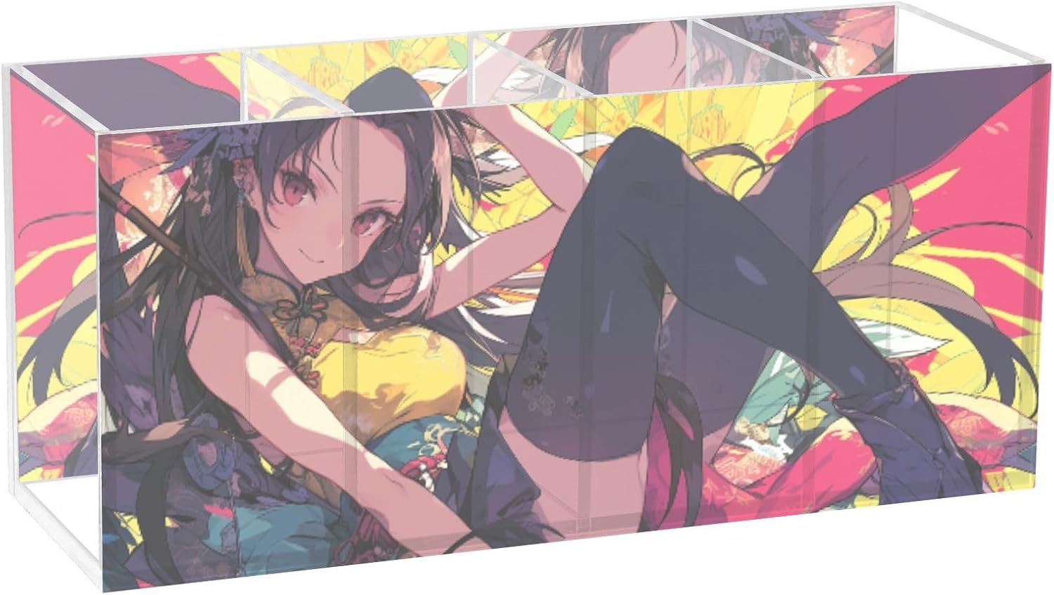 Acrylic Pen Holder Anime Girl Cool with 4 Compartments – Fashion Acrylic Pencil Holder Makeup Brush Holders for Office Home