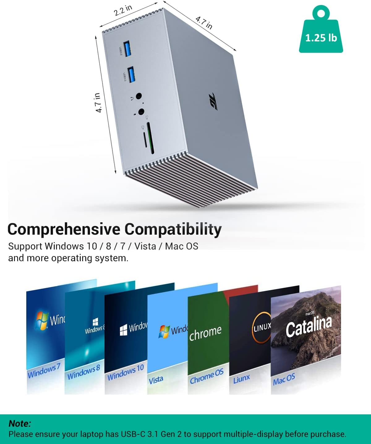 USB-C Docking Station with Dual 4K HDMI & DP, 6 USB Ports, SD/TF Card Slots, 60W USB-C PD Charging, Triple Display for Windows USB 3.1 Gen 2 Systems - Not for Mac OS