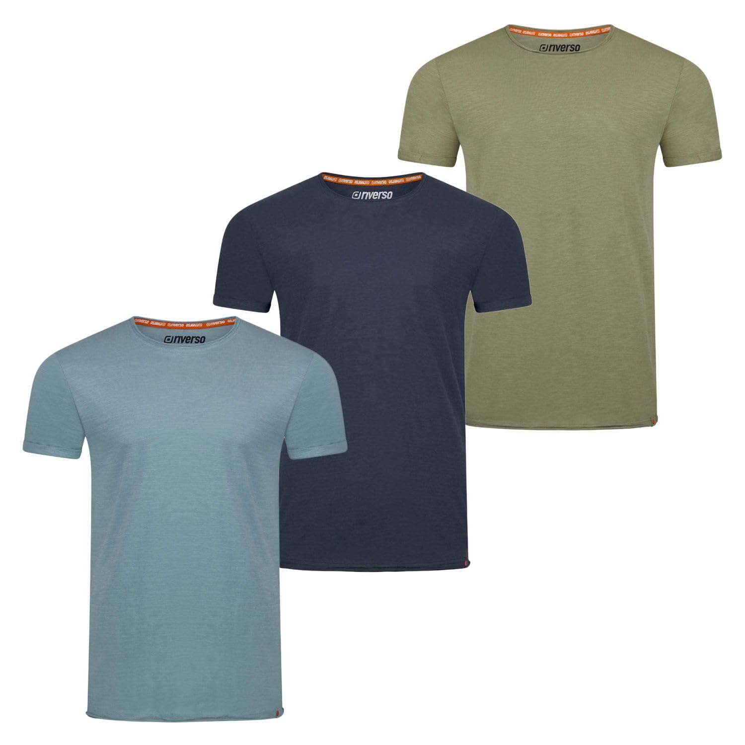 riverso RIVLenny - Camiseta básica para Hombre, Paquete de 3 Unidades, Cuello Redondo, Corte Ajustado, Manga Corta, Monocolor, 100% algodón
