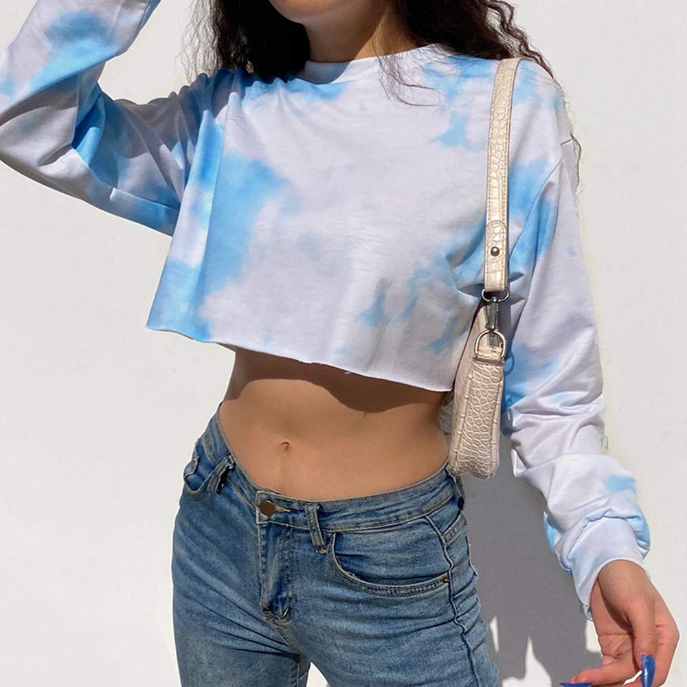 LSJSNTie Dye Y2K Crop Top Female Sweatshirt Women Fashion Korean Kawaii Harajuku Aesthetic Long Sleeve Pullover Streetwear