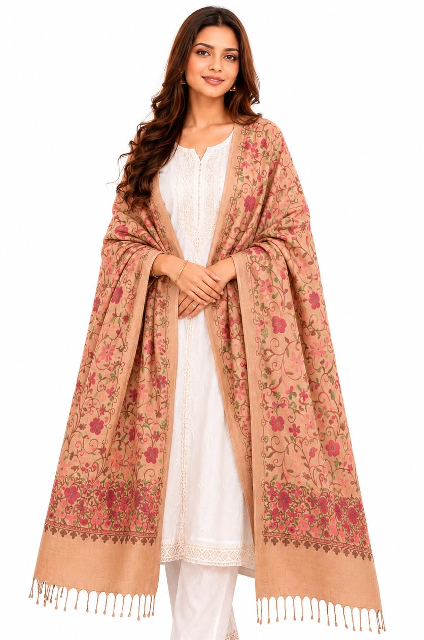 Designer Acrylic Kashmiri Shawl Embroidery Stole, 70cm x 200cm-image-30