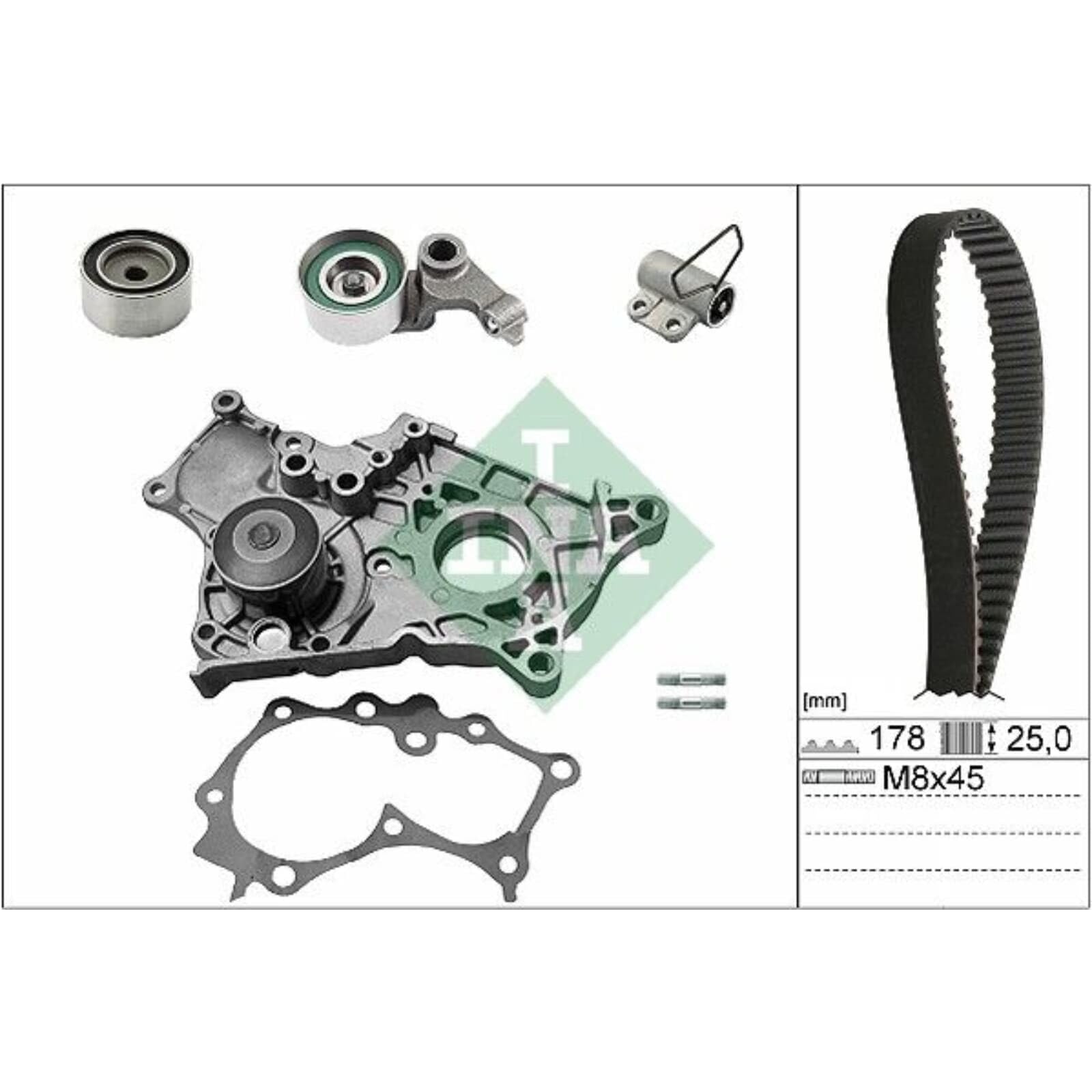 INA 530 0543 30 Kit cinghia distribuzione pompa acqua 30 mm con guarnizione Compatibilità con TOYOTA RAV 4 II CLA2, XA2, ZCA2, ACA2 COROLLA ZZE12, NDE12, ZDE12 Avensis Verso M2 COROLLA Liftback E11