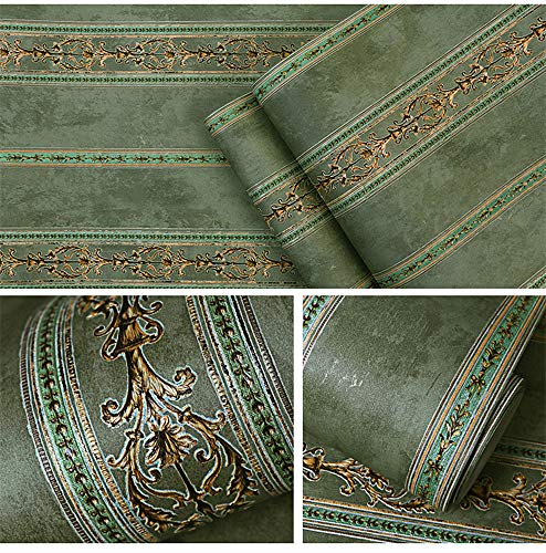 Blooming Wall Textured Vintage Damasks Floral Pattern Wallpaper Wallcoverings For Walls, 57 Square Ft/Roll (Green(Stripes)) #TOP1