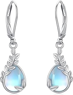 Moonstone Celtic Earrings for Women Anti-allergy 925 Sterling Silver Irish Celtic Knot Dangle Leverback Earrings for Sensitive Ears Good Luck Irish Gifts for Women Girls