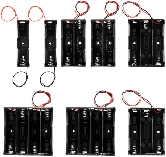 GTIWUNG 18650 Battery Case Holder with Lead Wire Bundle, 8 Pcs 1/2/3/4 x 3.7V Series DIY Battery Storage Boxes, 1/2/3/4 Slots in Parallel Black Plastic Batteries Case with Pin + 5Pcs Cable Straps