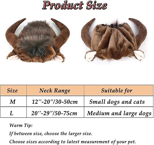 Miniatura 3 de Bonita peluca de cuerno para perro, suave disfraz de toro de Halloween para mascotas, gorro de buey cálido, peluca para perros, gatos, cuernos de