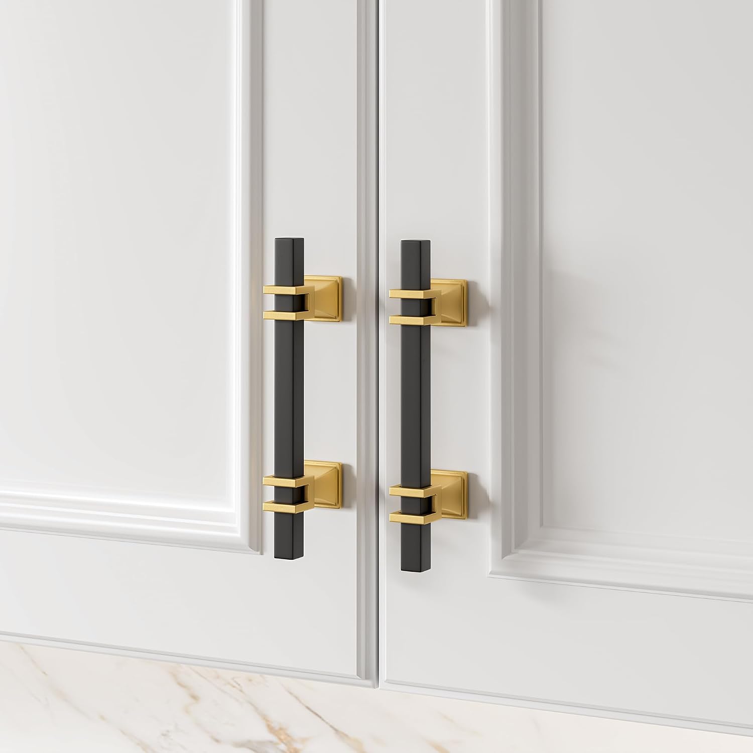Haliwu 10 Pack 3-3/4 Inch Black and Gold Cabinet Pulls Zinc Kitchen Handles image 3