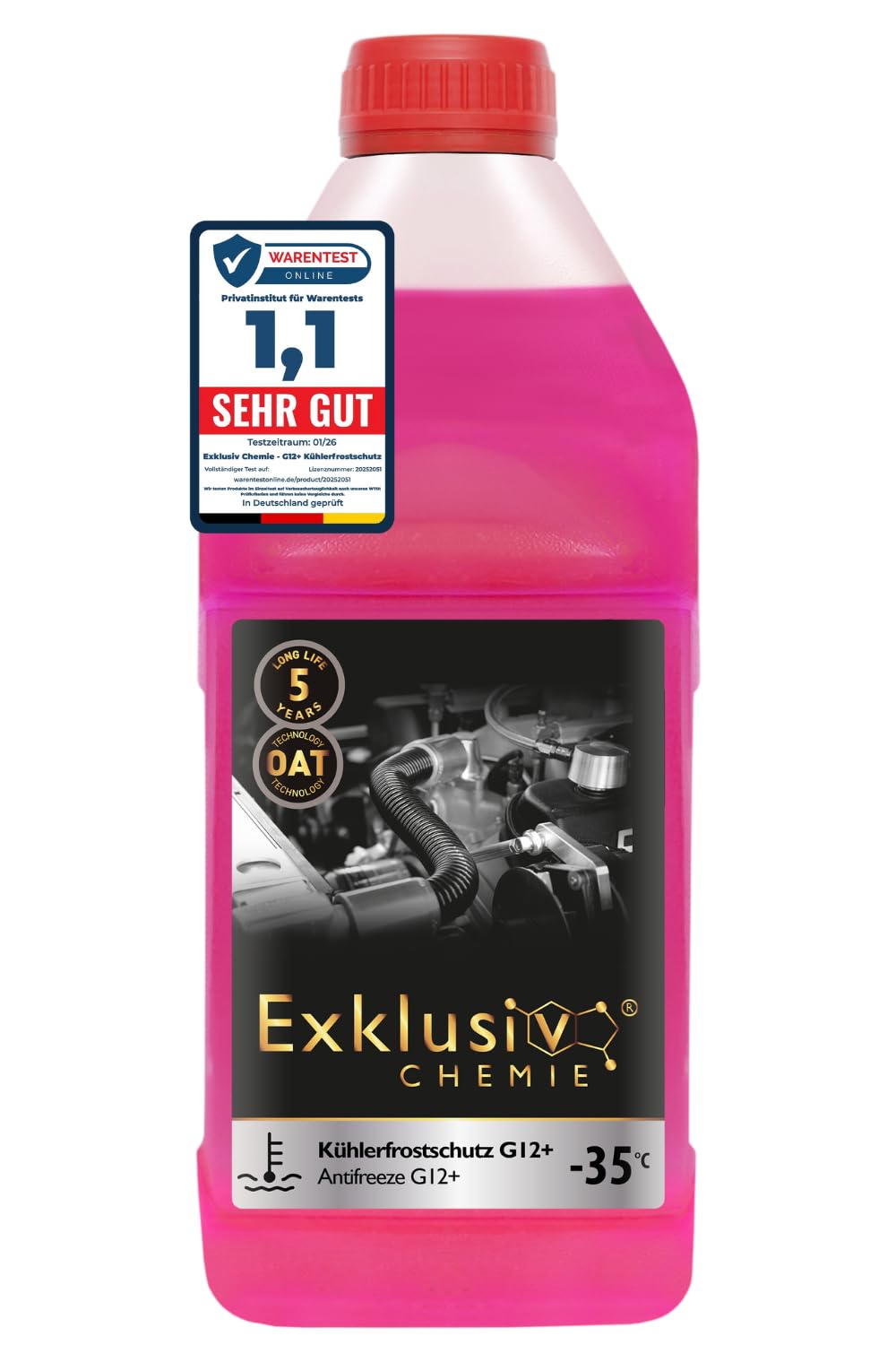 Exklusiv Chemie G12+ Kühlerfrostschutz bis -35° - 1000ml - 5 Jahre | Kühlflüssigkeit Auto | G12 Kühlmittel Auto Pink | Gebrauchsfertig | Langlebiger Schutz