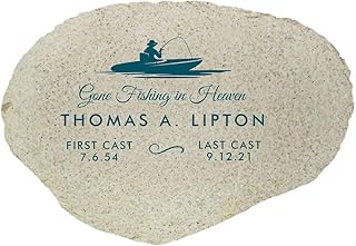 GiftsForYouNow Gone Fishing in Heaven Personalized Memorial Garden Stone, Flat UV Resin Stone, Measures 11.25