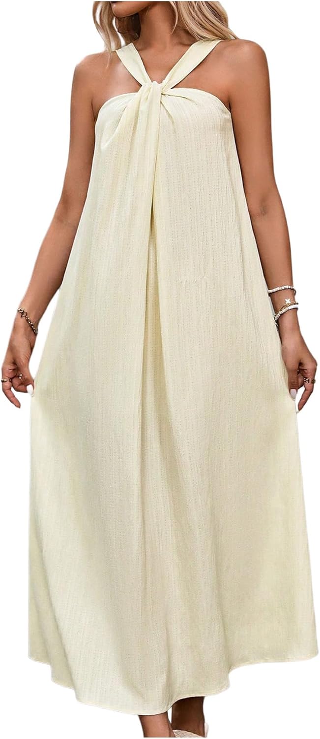 Milumia Women's Twist Knot Sleeveless Dress Summer Vacation Flared Maxi Dresses