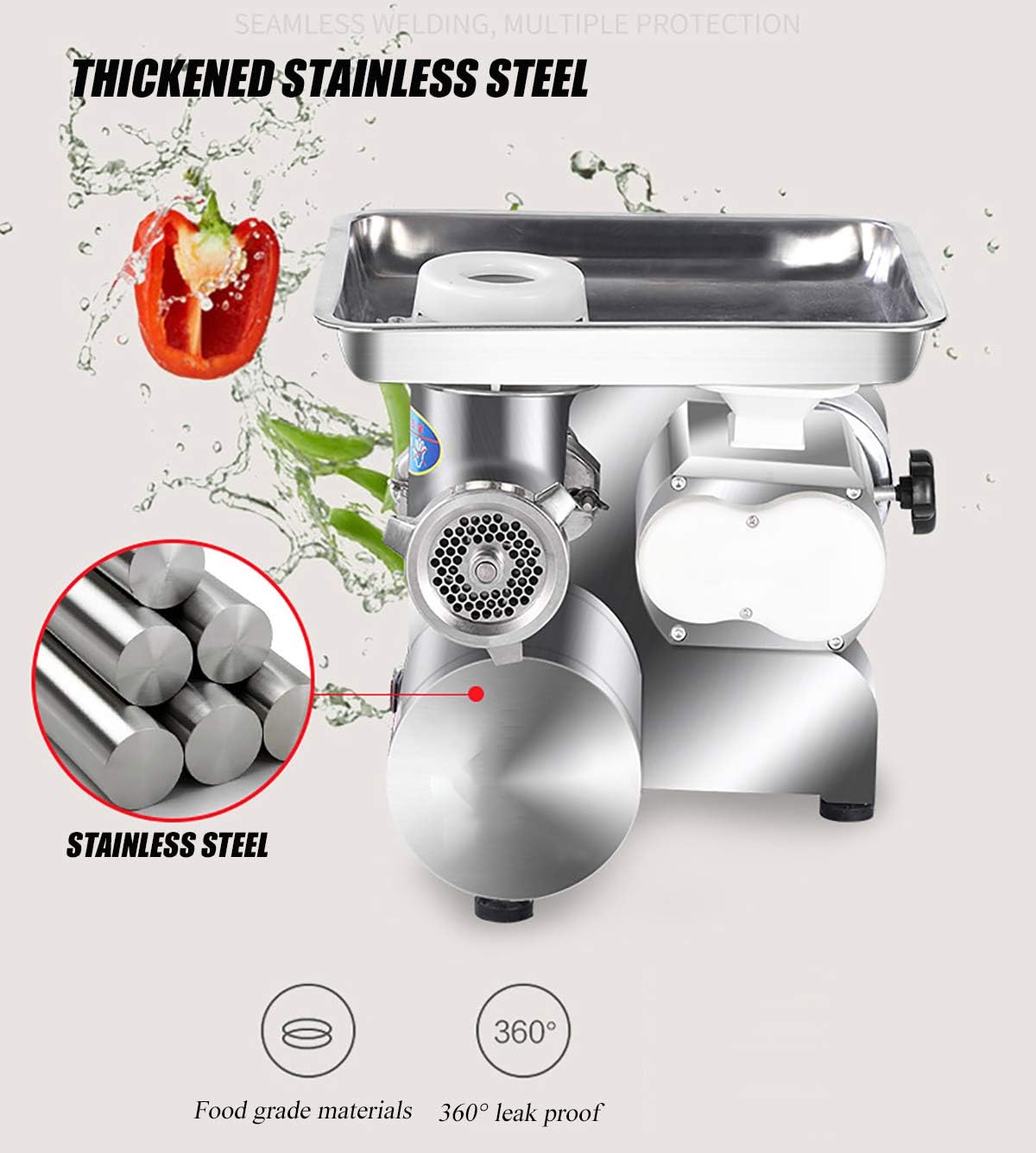 NEWTRY 2-in-1 Integrated Commercial Meat Grinder Cutter Cutting Machine Meat Shredder Strip Cutting Machine Stainless Steel for Restaurant Hot Pot (with a 2.5mm blade)