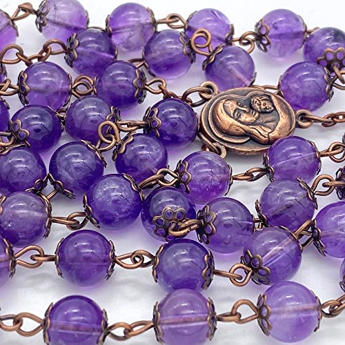 Nazareth Store Vintage Design Rosary Necklace Purple Amethyst Stone Beads 8mm Holy Soil Medal & Cross Crucifix Religious Rosaries Terra Santa Jerusalem Collection3
