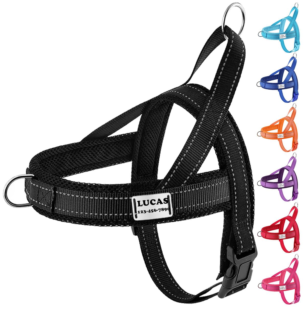 Moonpet Personalized Custom Customized No Pull Dog Harness with Name and Phone Number Plate/Adjustable Reflective Escape Proof Quick Fit Dog Vest