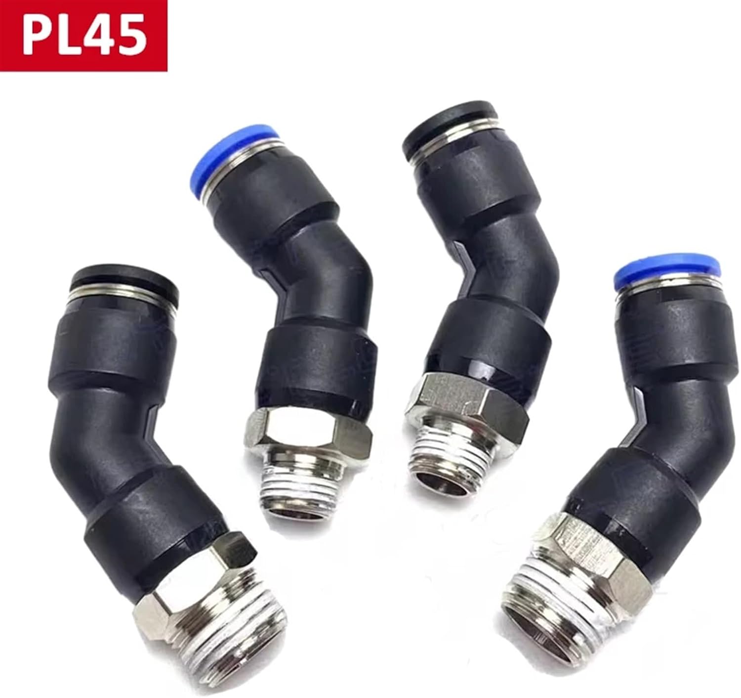 PL45 Pneumatic Fitting Hole 4 6 8 10 12mm PT Thread 1/8 1/4 1/2 Inch External Elbow Quick Release Pipe Water Air Connector 10Pcs(PL45 06-01)
