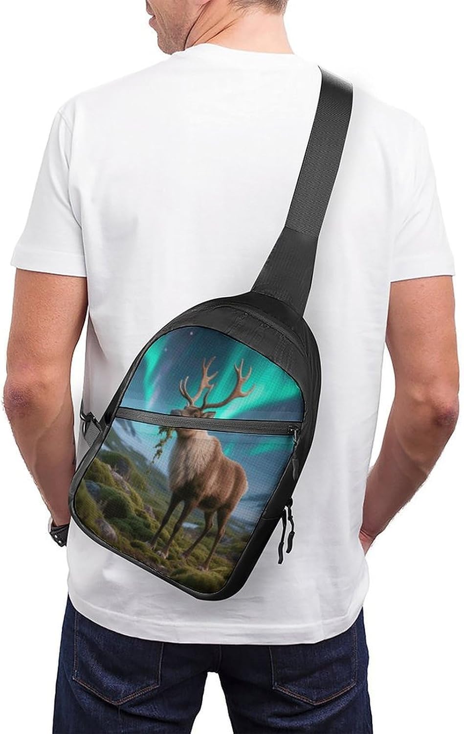 Reindeer with Northern Lights Crossbody Backpack Sling Bag
