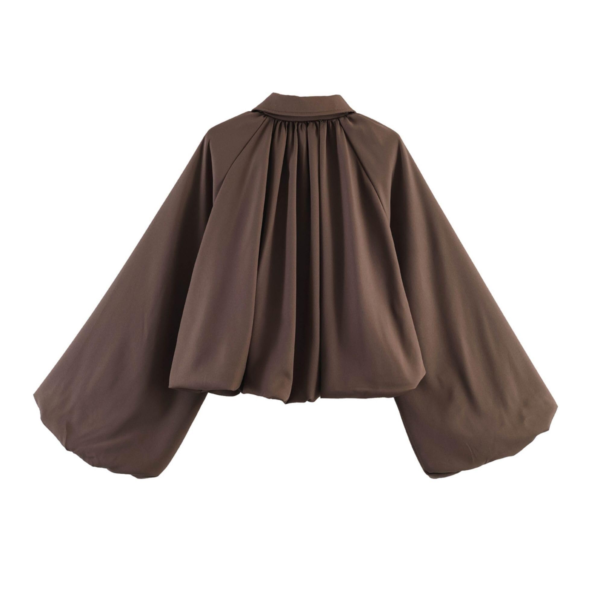 Générique Blouson Bomber Femme Printemps Automne, Manches Bouffantes Ourlet Bulle Court Col Revers Zip Ample, Veste Plissée Décontractée