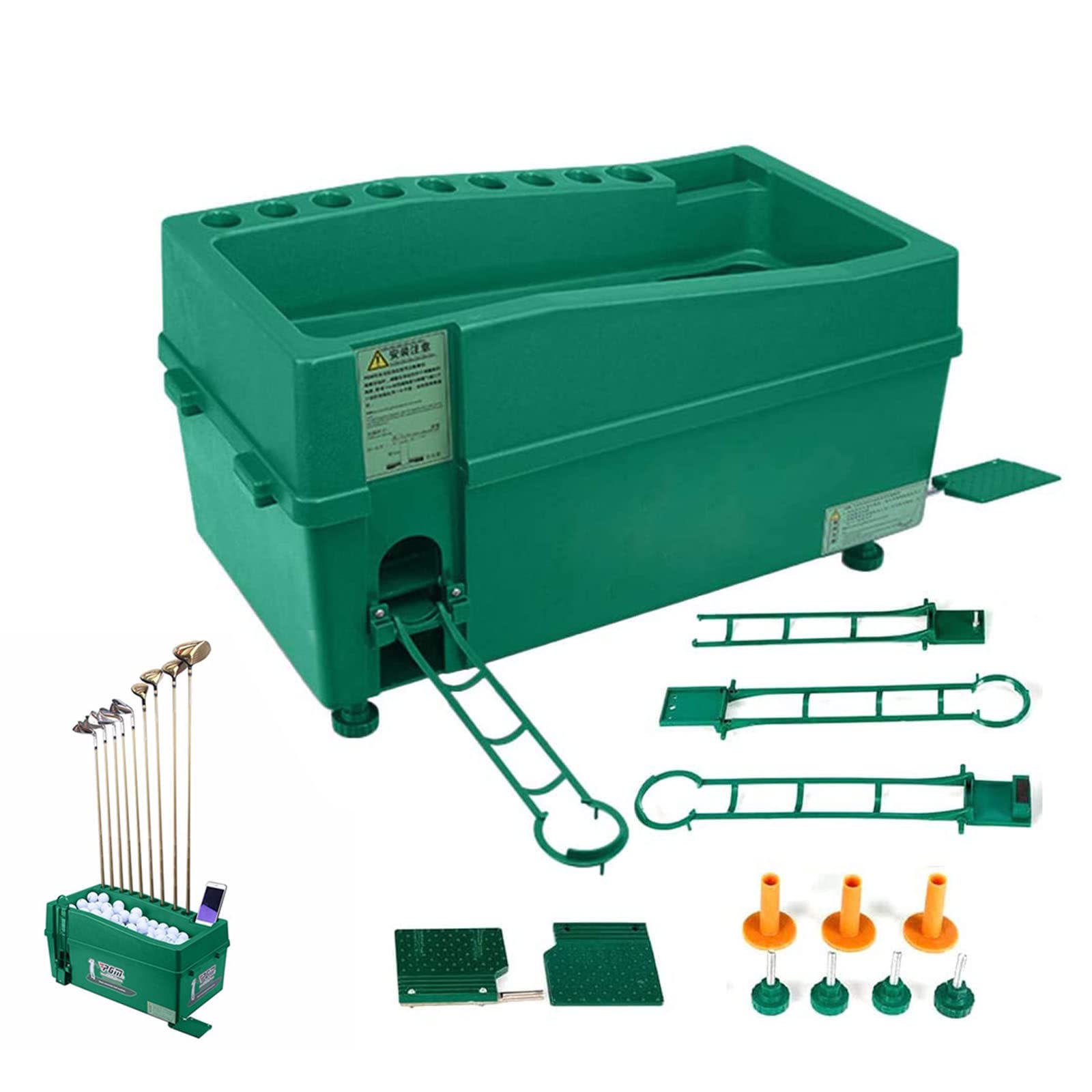 QJJML Automatic Golf Ball Dispenser Golf Tee Up Machine with Golf Clubs Holder and Cell-phone Shelf Height Adjustable for Outdoor and Training Court