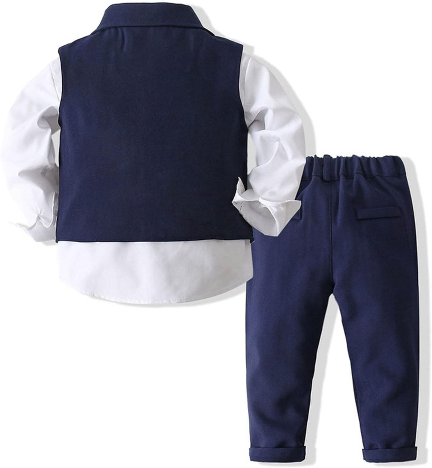 Choomomo Toddler Baby Boys Gentleman Outfit Suit Long Sleeve Formal Shirt with Bow Tie + Tuxedo Vest + Pants
