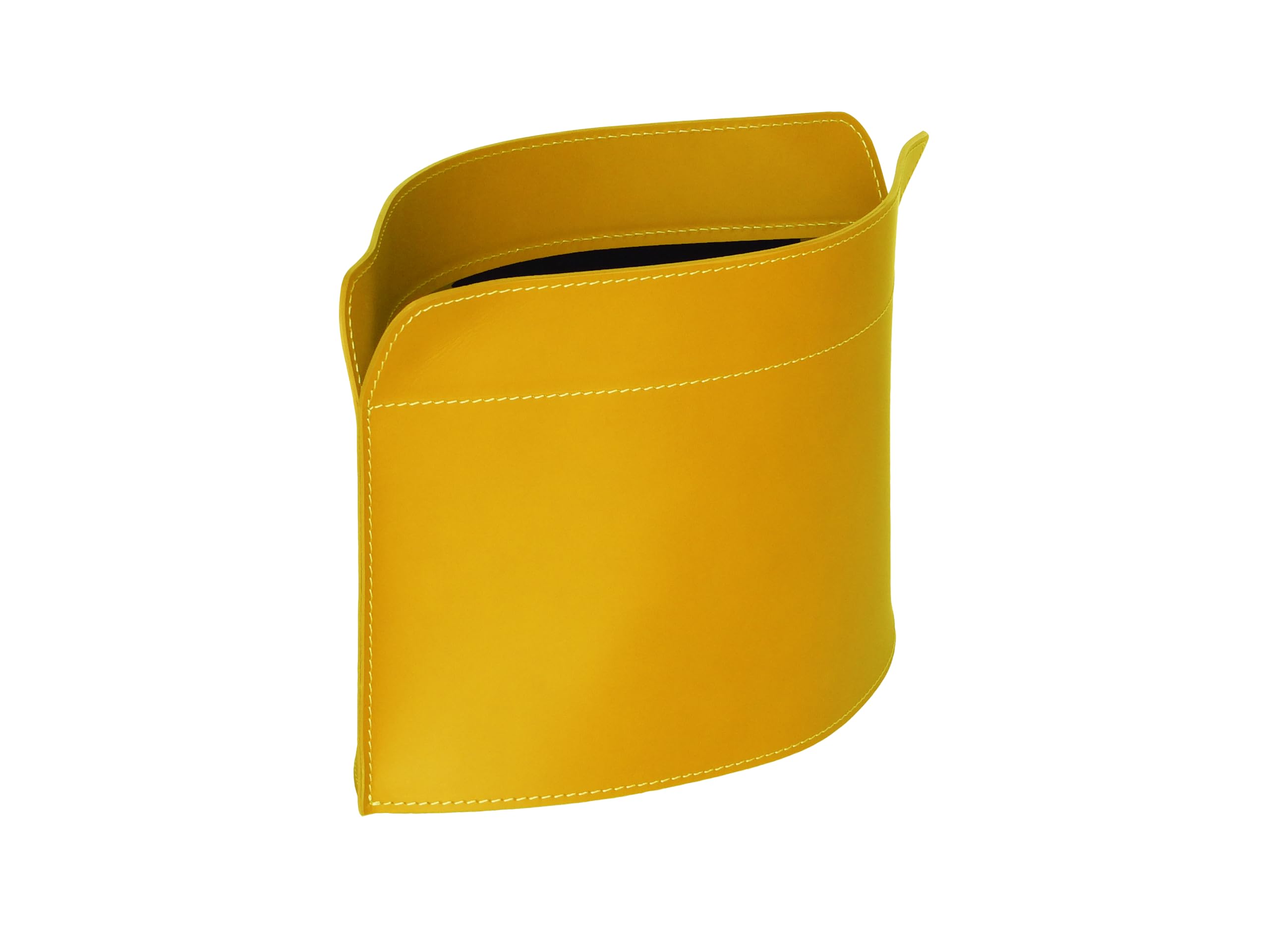 Design GIUSY Zeitungsständer modern aus Leder, Zeitschriftensammler, Originaler Zeitungskorb, Bücherkorb, für Zuhause, Büro, Hotel, Hergestellt in Italien. (Gelb)