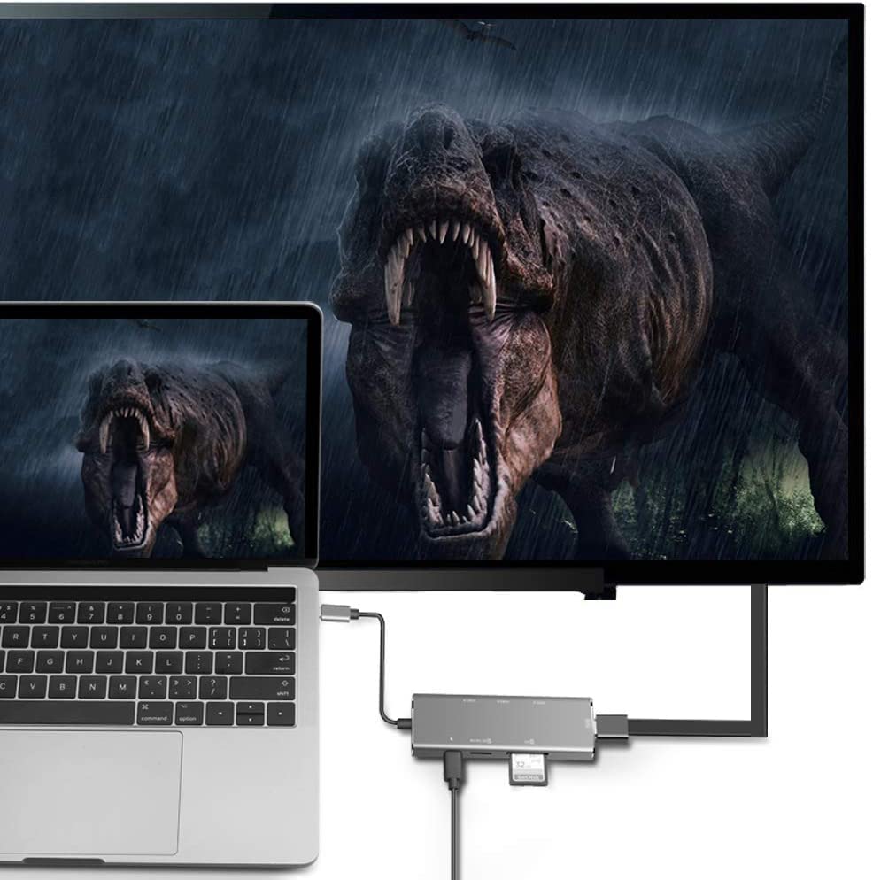 Docking Station-USB C to Dual HDMI Adapter-USB C Hub Dual HDMI Monitors for Windows,USB C HDMI Adapter with 3 USB Ports,USB-C Data Port,SD/Micro Card Reader, Compatible with Windows, Mac, Android etc