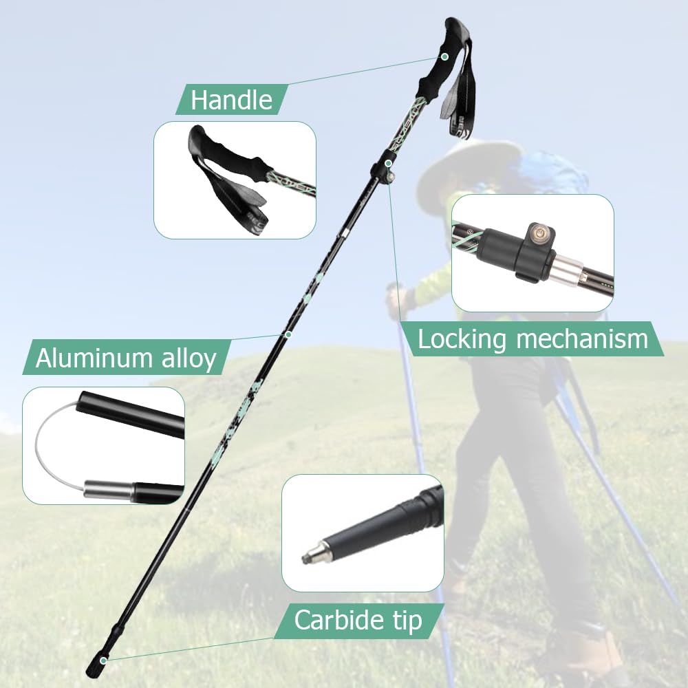 Kije do chodzenia, składane, 105-125 cm, damskie kijki do Nordic Walking, aluminiowe kijki trekkingowe, z 4 parami gumowych zderzaków, do trekkingu i wędrówek
