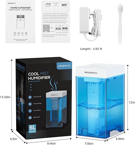Miniatura 9 de Humidificador de llenado superior, humidificador de niebla fría de 5 litros con control táctil, ultrasónico ajustable 3 salidas de niebla, 3