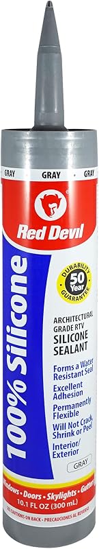 Red Devil 081650 Sellador 100% Silicona Grado Arquitectónico, 9.8 oz., Gris, 1 paquete