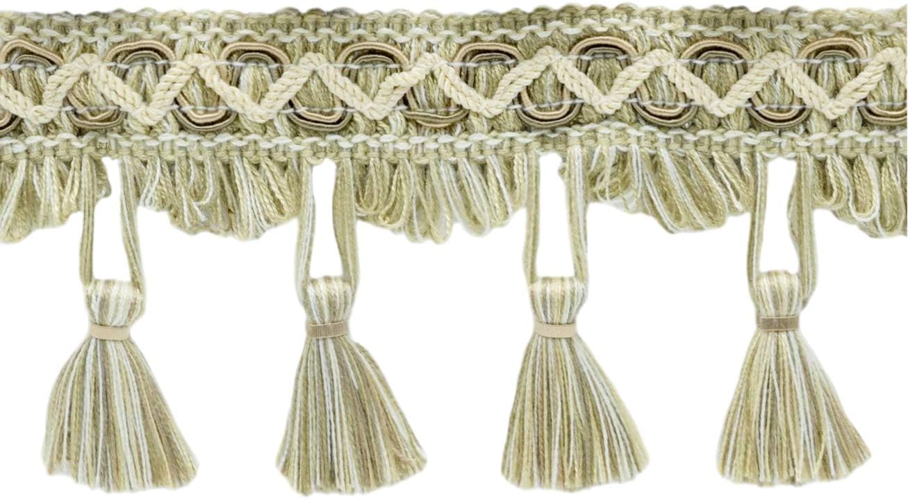 DÉCOPRO 2 1/2" (6cm) Long Empress Scroll Gimp Design Scalloped Tassel Fringe Trim (TFEMP3) Fossil Ivory Multicolor #W01 (White Ivory Light Beige) 6 Yards (18 ft/5.5m)