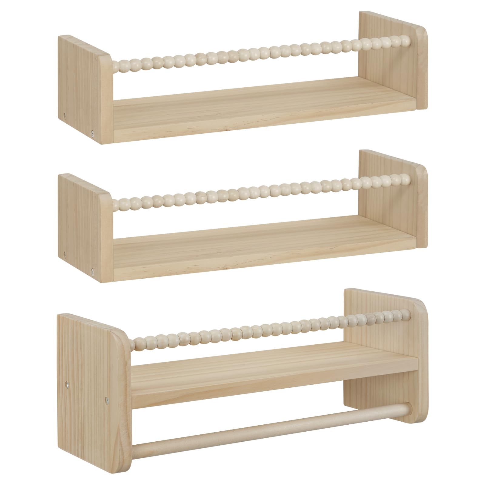 WOLTU Juego de 3 Estantes Madera de Pared para Niños, 40cm Librería Infantil para Niños, Estante Flotante de Madera Maciza, Balda de Pared para Libros y Juguetes en Habitación Infantil y Guardería