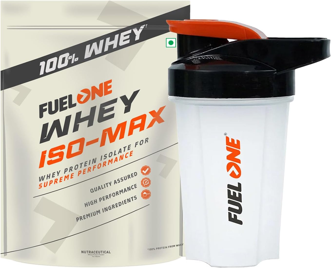 FUELONE Whey Iso-Max (Mango, 1kg / 2.2lbs) with Shaker (Black, 500ml) | Whey Protein Isolate | 28g Protein | Combo Pack