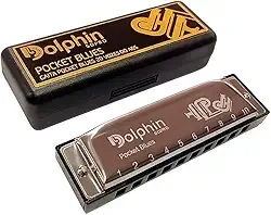 Gaita Dolphin Pocket Blues Dó Cromada 20 Vozes Estojo