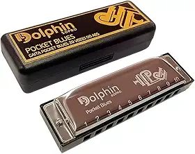 Gaita Dolphin Pocket Blues Dó Cromada 20 Vozes Estojo