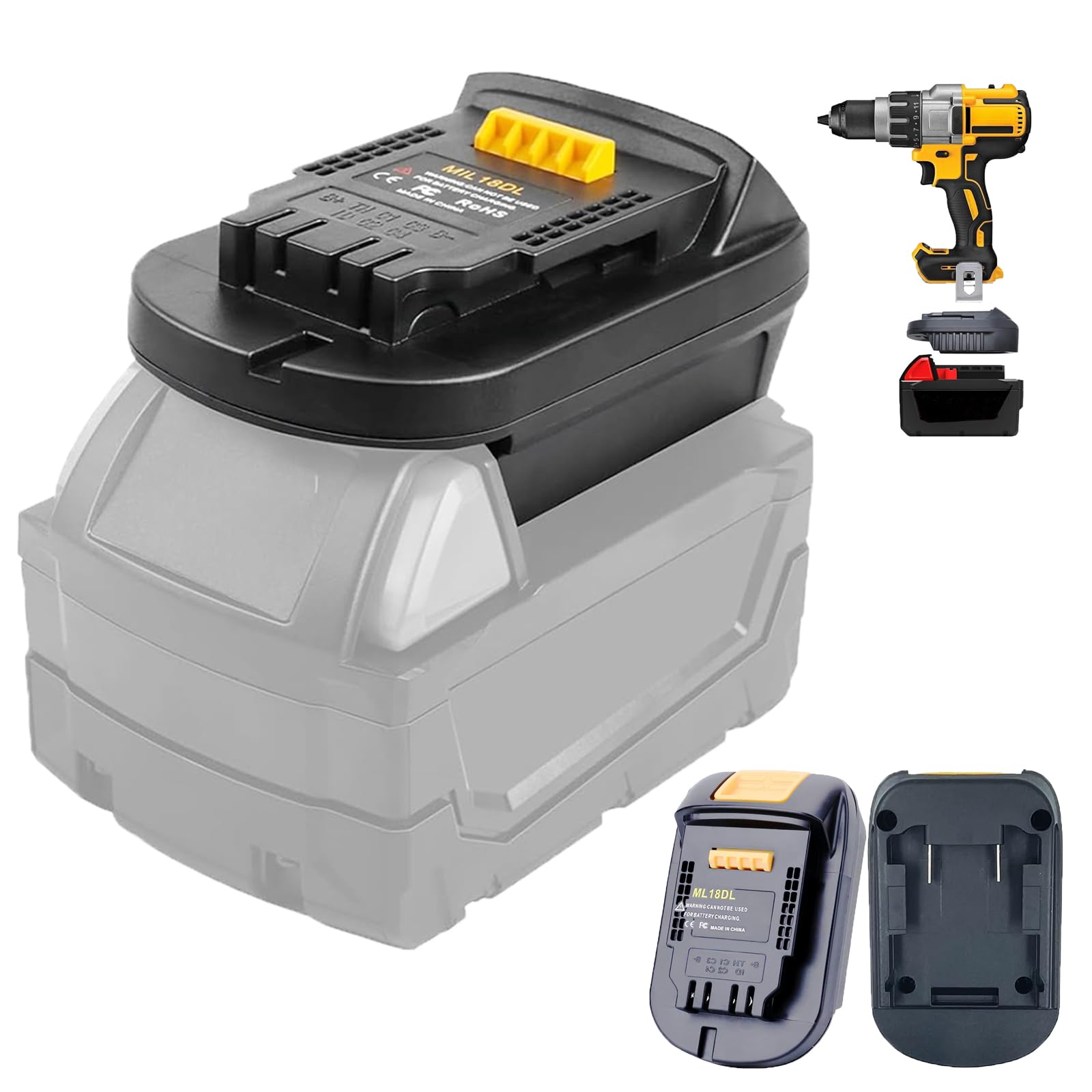 MIL18DL Battery Adapter for Milwaukee 18V Battery Convert to for DeWalt 18V Power Tool,Fits for Milwaukee M*18 Lithium-Ion Battery, Suitable for DeWalt 18V/20V Cordless Tools