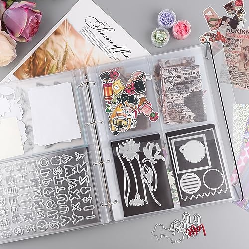 Image of 20 Pages A4 4-Rings Clear Stamps Storage Embossing Folder Storage Photo Storage Album Seal Bags Storage Keeper Cards Folder Storage Bag for DIY Scrapbooking Arts Crafts Collecting Bags