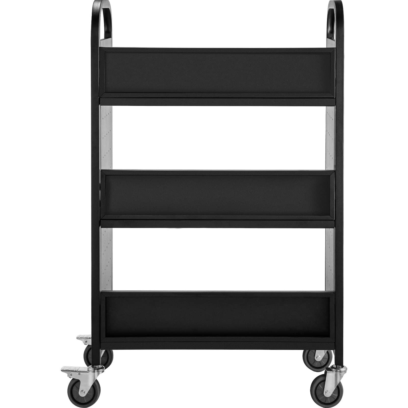 VEVOR Carrello per libri, 90,7 kg, 76 x 35 x 114 cm, ripiani inclinati a forma di V su un lato con ruote bloccabili da 10 cm, per mensole domestiche, ufficio e scuola, camion dei libri in nero