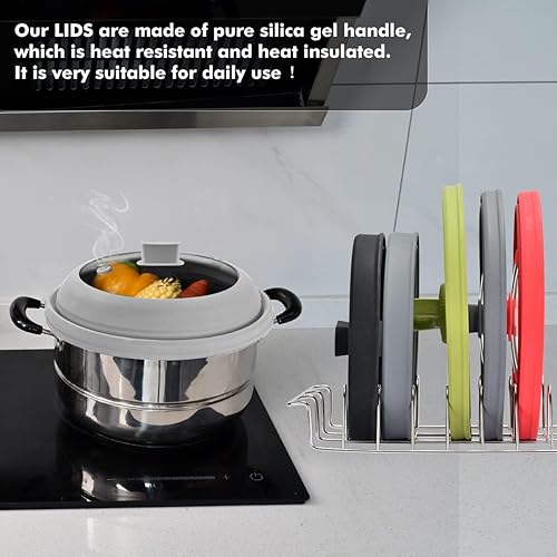 Miniatura 6 de Cubierta de vidrio para salpicaduras de microondas, tapa protectora con silicona plegable para placa de olla de alimentos, 9.8 pulgadas, color gris