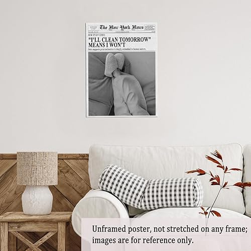 Miniatura 4 de Arte de pared de periódico en blanco y negro, impresión en lienzo de moda para dormitorio de niñas, decoración de carrito de bar retro o decoración