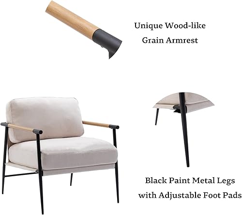 Miniatura 5 de LukeAlon Silla decorativa de felpilla de mediados de siglo, silla de sala de estar ultra suave con patas de metal, sillón moderno tapizado cómodo