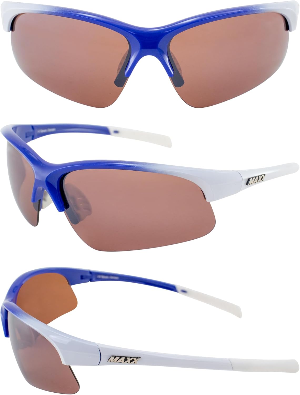 Maxx Domain Golf Sport Riding Sunglasses White Blue Frame with High Definition Amber Lens - Image 8