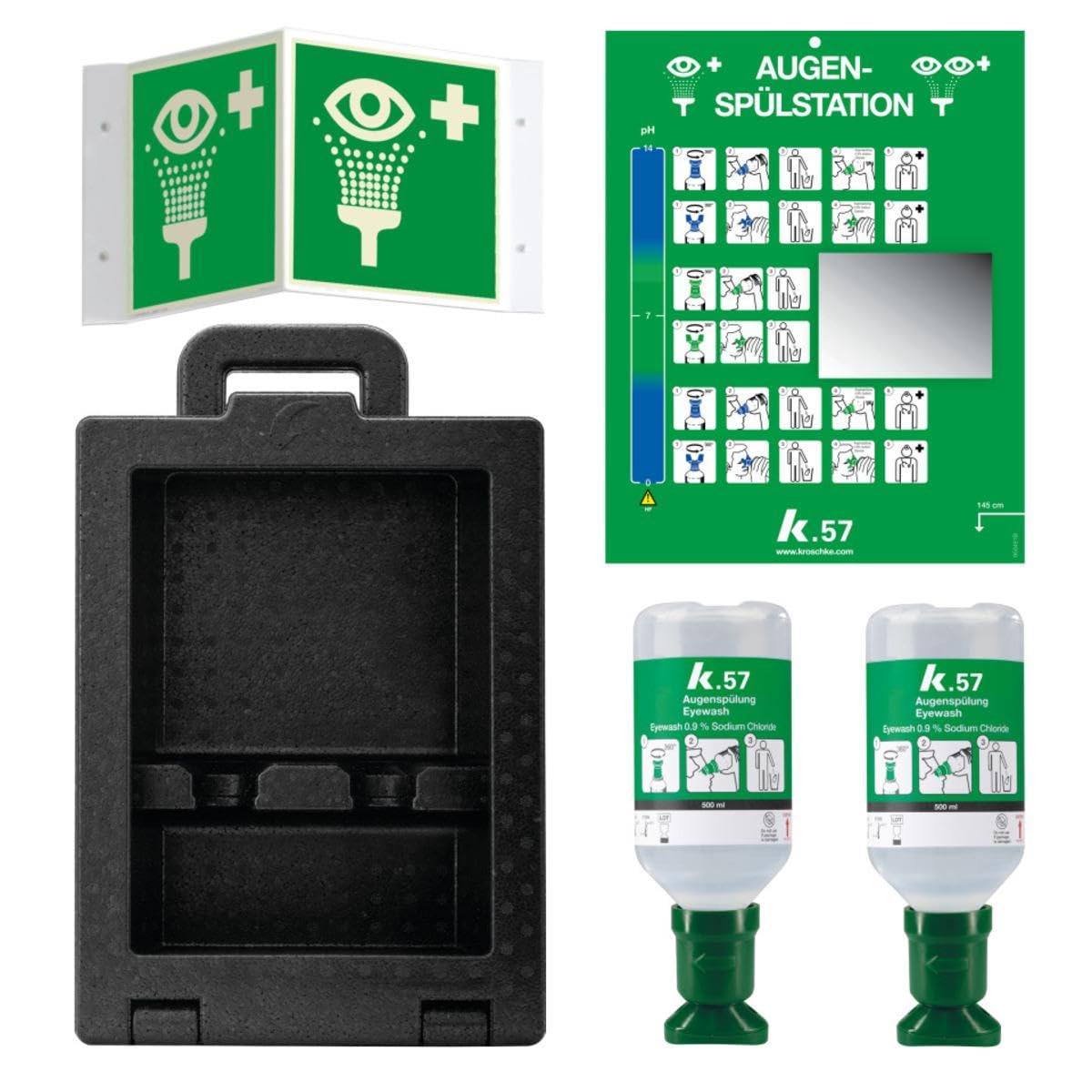 K.57 Vorteils-Set Wandbox Augenspülung iBox 2, Augenspülungen, Schild, Anleitungstafel