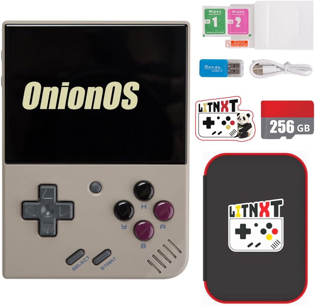 Miyoo Mini Plus with OnionOS Handheld Game Console, 3.5 inch IPS Retro Gaming Console Portable Retro Video Game Player with Storage Case, Birthday Xmas Gift for Adults