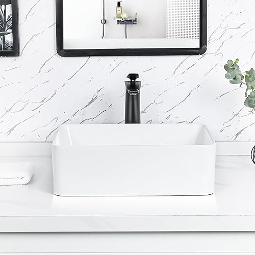 Tysun Fregadero rectangular de 18 x 13 pulgadas, moderno fregadero de baño rectangular sobre mostrador de porcelana blanca de cerámica con drenaje