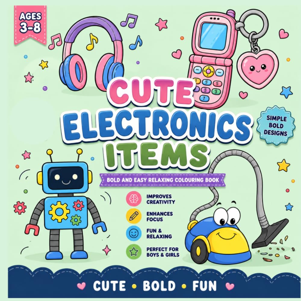 Cute Electronics Items: Bold and Easy Coloring Book | Stress Relief, Creativity & Learning book