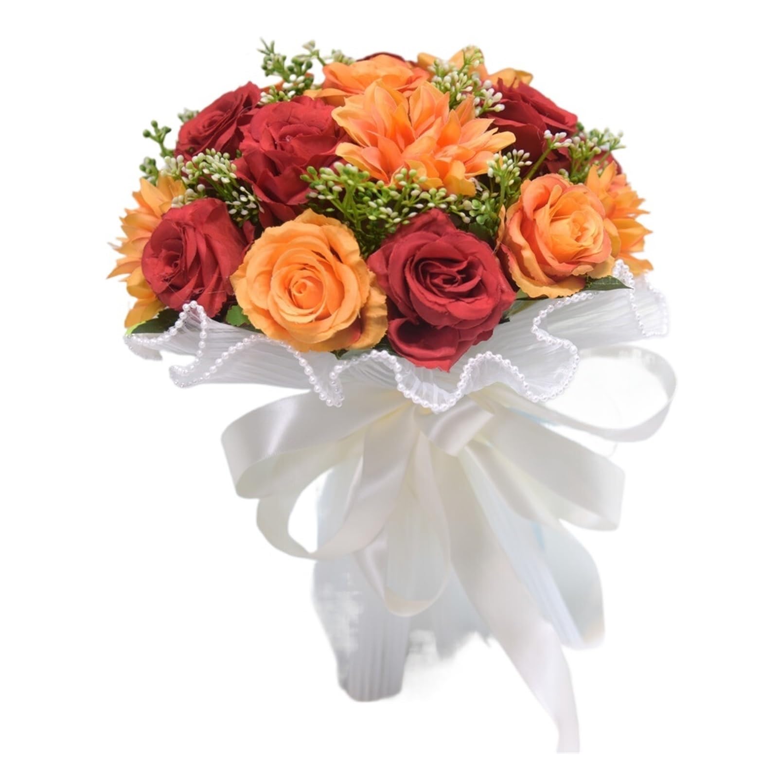 NDLHXKFRP Wedding bouquets for brides and bridesmaids, Artificial Wedding Bouquet Multicolor Silk Rose Peony Dahlia Bride Bridesmaid(Orange Red)