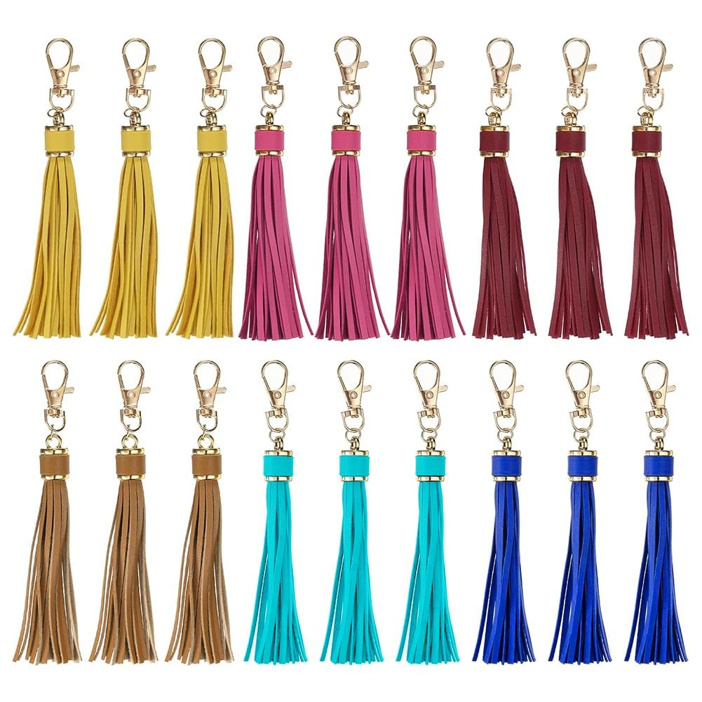 CTRLZS 18pcs PU Leather Tassels, 5.9 Inch Keychain Tassel Charm with Lobster Swivel for Jewelry Making, Handbag