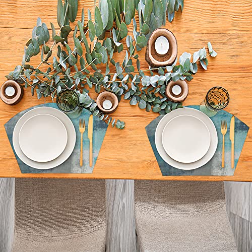 Modern Teal Turquoise Placemats For Round Table Set Of 4 Grey Abstract Wedge Table Mats With Centerpiece Heat Resistant Washable Place Mats For Indoor Outdoor Kitchen Dinning Table Decoration (5 Pcs) #TOP4