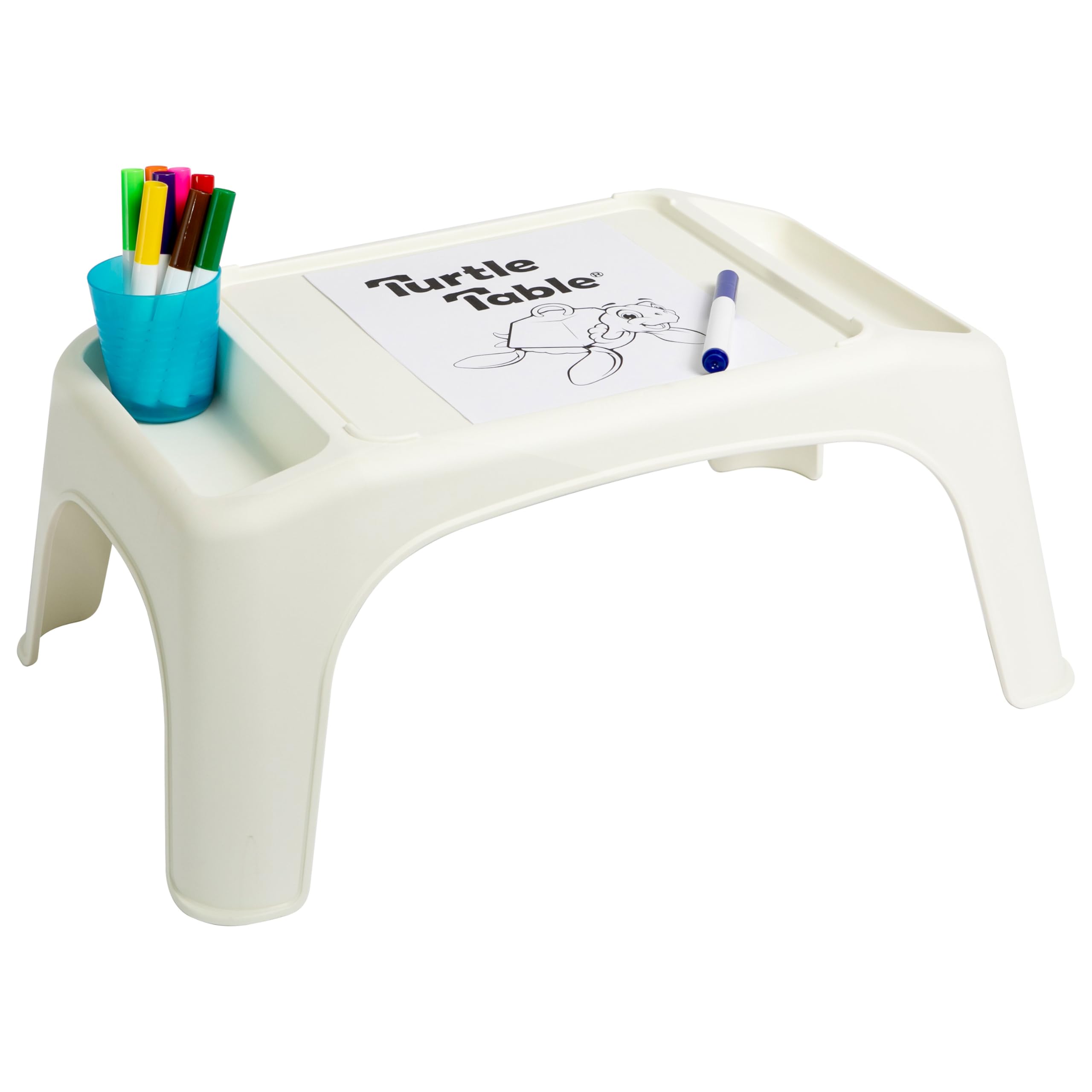 LAPGEAR Turtle Table Kids Flexible Seating Lap Desk Tray with Storage for Snacks, Play, Classroom, and Sensory Activities - Marshmallow White - Style No. 20111