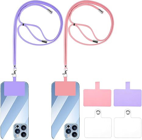 Amazon Co Jp Feyummy スマホストラップ 6点セット ネックストラップ 携帯ストラップ タグパッチ 透明パッチ 首掛け 落下防止 リストストラップ 軽量 長さ調整可能 着脱簡単 斜め掛け 腕かけ 全機種対応 紛失防止 ピンク パープル Iphone Androidに適用 6点セット 家電