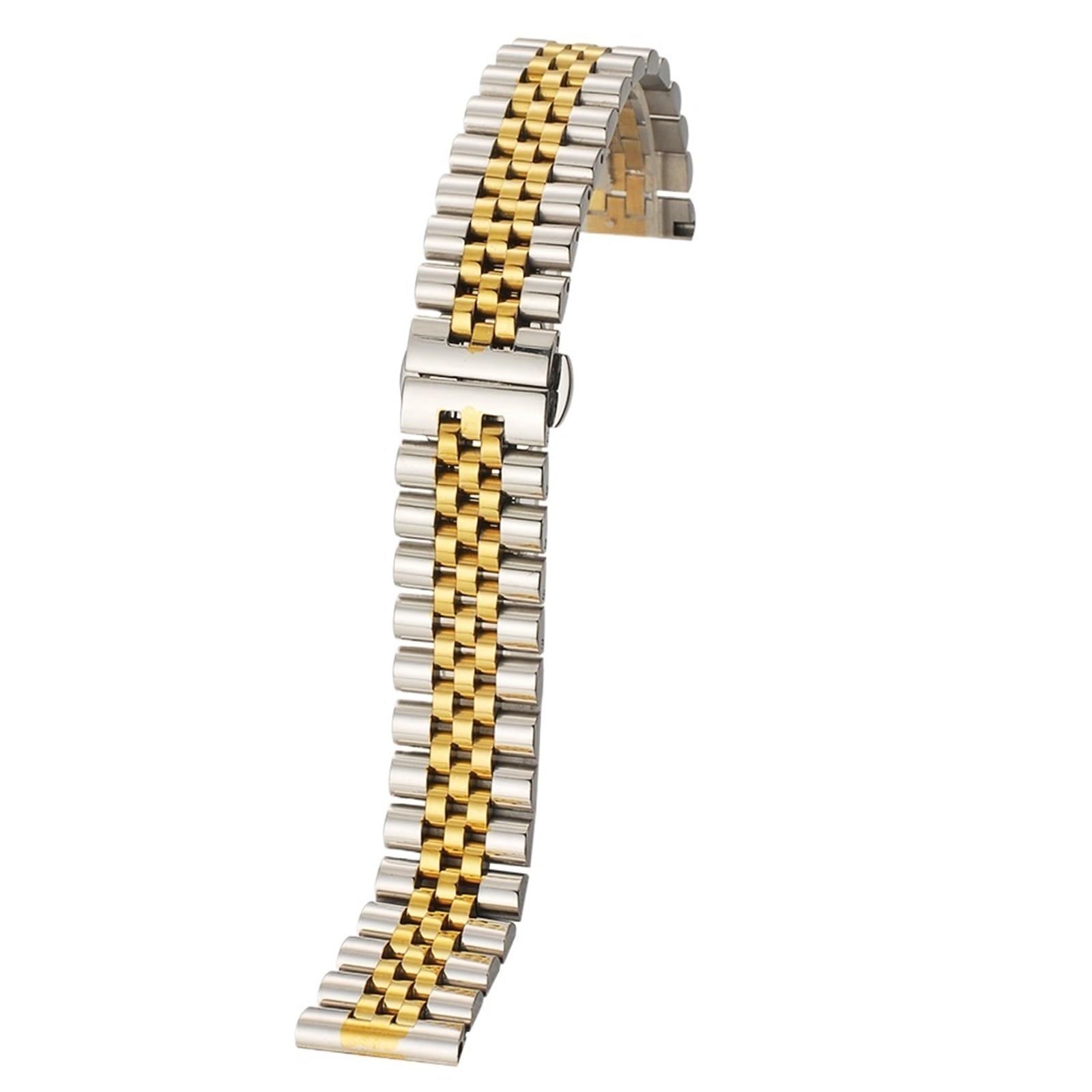 Correa de reloj de acero inoxidable con eslabones semicirculares de extremo curvo plano 2 en 1, pulsera de Metal de repuesto con correa sólida for hombres y mujeres